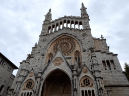 Facade of the Església de Sant Bartomeu church at the Plaça Constitucio square