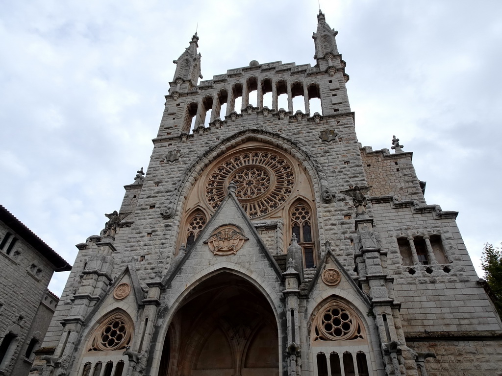 Facade of the Església de Sant Bartomeu church at the Plaça Constitucio square