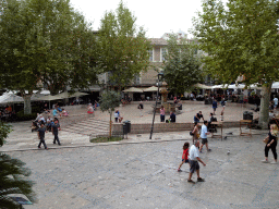 The Plaça Constitucio square, viewed from the staircase to the Església de Sant Bartomeu church
