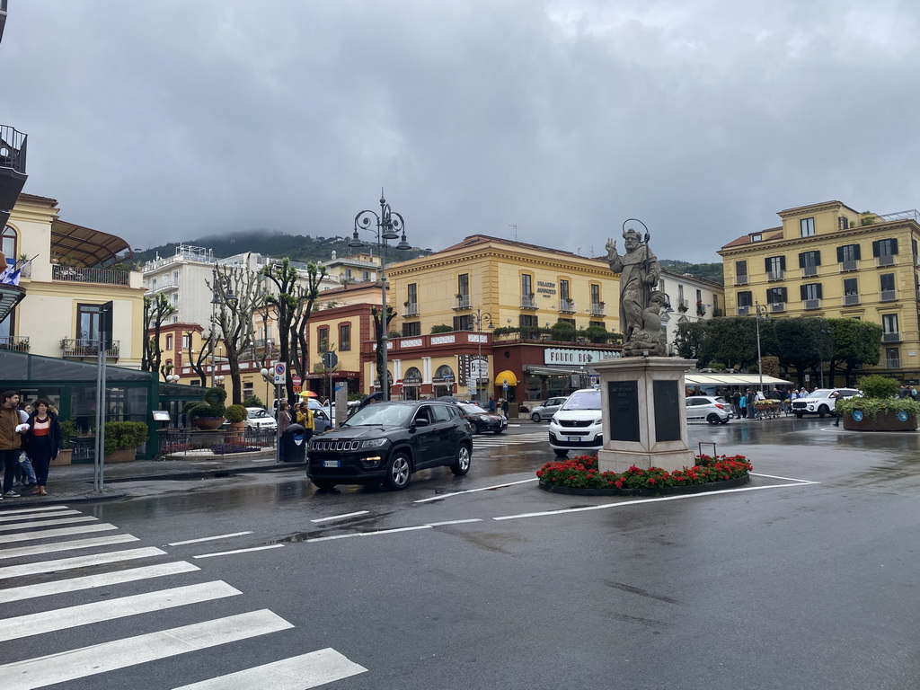 The Piazza Torquato Tasso square with a statue of San Antonino Abbate