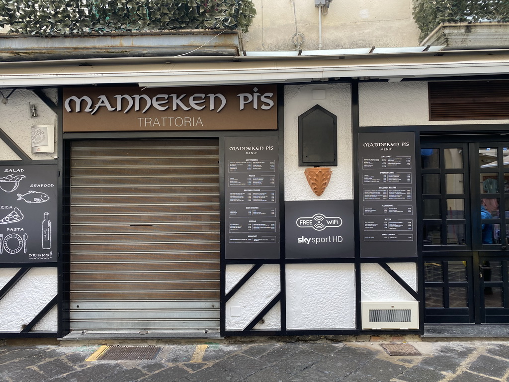 Front of the Manneken Pis Trattoria restaurant at the Via Fuoro street