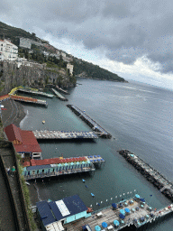 The piers at the San Francesco beach, viewed from the Villa Comunale di Sorrento park