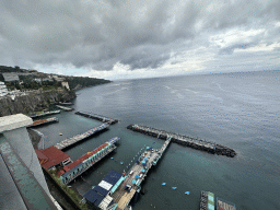 The piers at the San Francesco beach, viewed from the Villa Comunale di Sorrento park