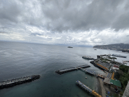 The piers at the Spiaggia Pubblica Sorrento beach, viewed from the Villa Comunale di Sorrento park