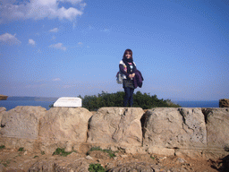 Miaomiao on a wall at Cape Sounion