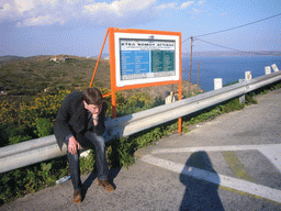 Tim at the bus stop of Cape Sounion