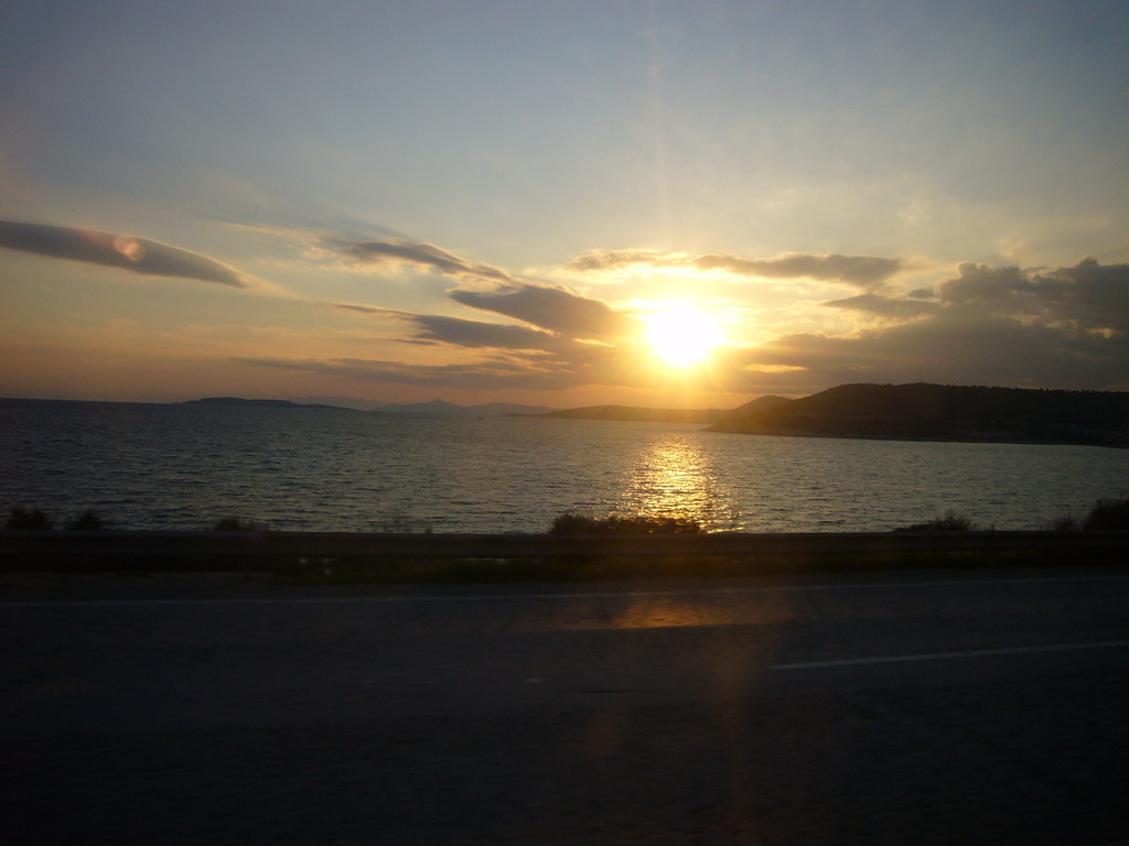 Sunset at the coastline of Attica, viewed from bus