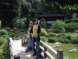 Miaomiao and Mengjin on a bridge in a park near Stanford