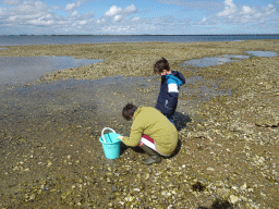 Miaomiao and Max catching seashells at the beach near the Dijkweg road