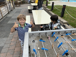 Max and his friend playing table football at the Oosterschelde Camping Stavenisse