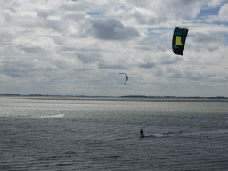 Kitesurfers at the National Park Oosterschelde, viewed from the beach near the Dijkweg road