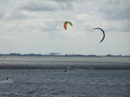 Kitesurfers at the National Park Oosterschelde, viewed from the beach near the Dijkweg road