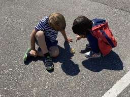 Max and his friend playing with a ladybug on a toy at the Dijkweg road