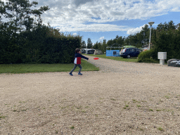 Max throwing a frisbee at the Oosterschelde Camping Stavenisse