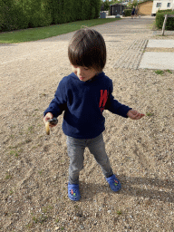 Max with a seashell at the Oosterschelde Camping Stavenisse
