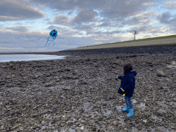 Max flying a kite at the beach near the Dijkweg road