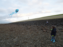 Max flying a kite at the beach near the Dijkweg road