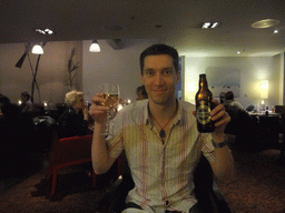 Tim with Danish Tuborg beer in the restaurant of the Clarion Hotel Stockholm