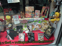 Books in a shop window in the Västerlanggatan shopping street