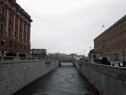 The Stallkanalen channel inbetween the Helgeandsholmen island and the Stadsholmen island, viewed from the Stallbron bridge