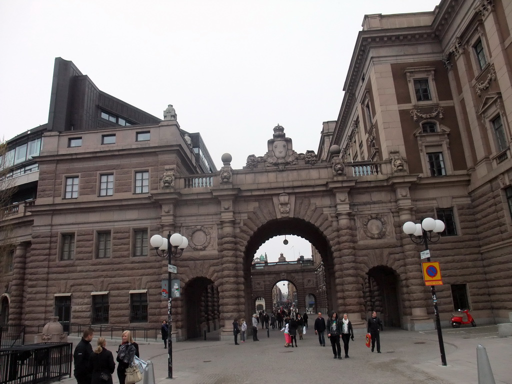 The southeast gate of the Riksdag building (Riksdagshuset) on the Helgeandsholmen island