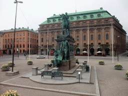 The Gustav Adolfs Torg square with an equestrian statue of Gustav II Adolf and the Dansmuseet, from the sightseeing bus