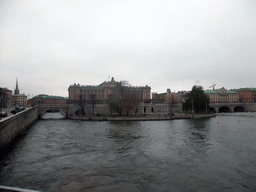 The Norrström river and the Riksdag building, from the sightseeing bus on the Strömbron bridge