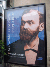 Poster for the Nobel Museum on the front of the Stock Exchange Building