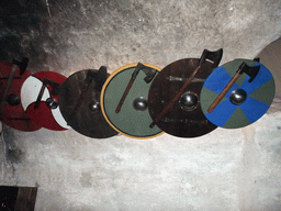 Medieval shields and axes in the Medeltidskrogen Sjätte Tunnan restaurant