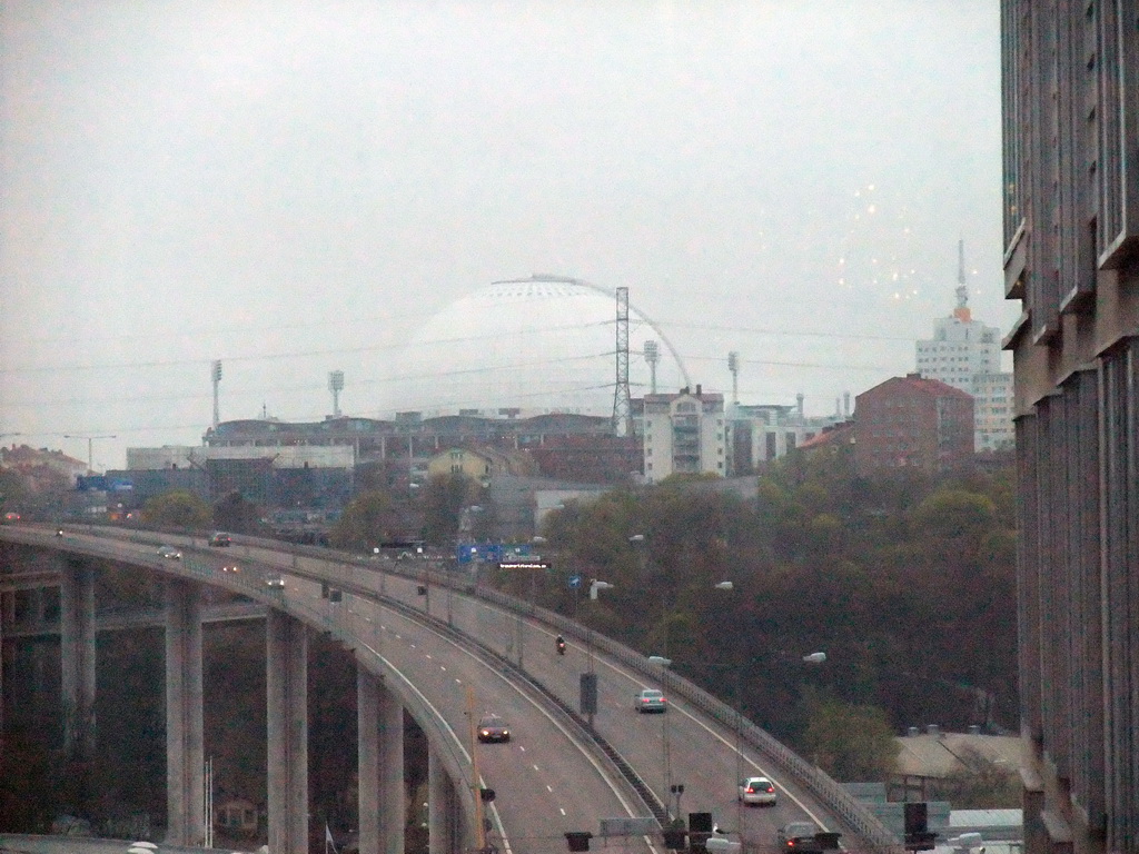 The Ericsson Globe (Stockholm Globe Arena), viewed from the elevator in the Clarion Hotel Stockholm