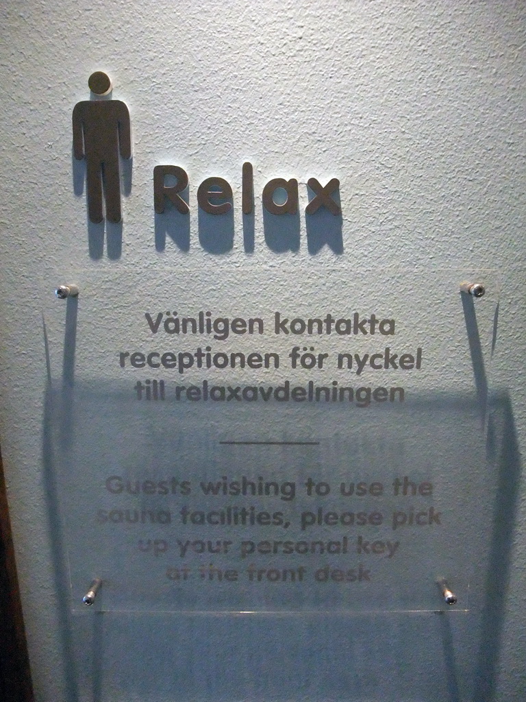 Sign at the entrance of the sauna in the Clarion Hotel Stockholm
