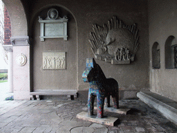 Horse statue and reliefs at the south side of the Stockholm City Hall
