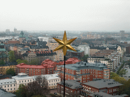 View on the Kungsholmen island with the Kungsholms Church and the Stockholm Court House (Stockholms Radhus), from the top of the main tower of the Stockholm City Hall