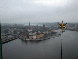 View on the Gamla Stan neighborhood with the Riddarholmen Church, the Swedish House of Nobility, the Stockholm Palace, the Saint Nicolaus Church and the German Church (Tyska kyrkan), from the top of the main tower of the Stockholm City Hall