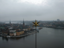 View on the Gamla Stan neighborhood with the Riddarholmen Church, the Swedish House of Nobility and the German Church, and the Södermalm neighborhood, from the top of the main tower of the Stockholm City Hall