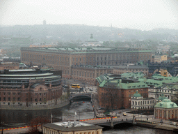 View on the Gamla Stan neighborhood with the Stockholm Palace, Strömsborg castle, the Riksdag building and the Swedish House of Nobility, from the top of the main tower of the Stockholm City Hall