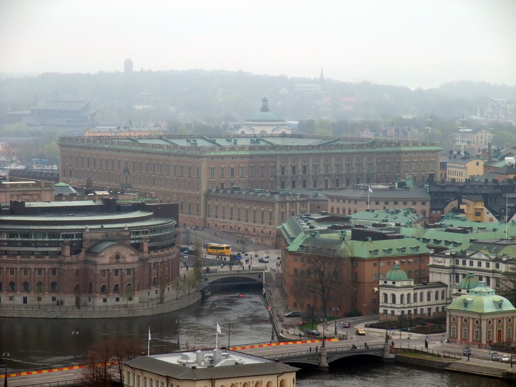 View on the Gamla Stan neighborhood with the Stockholm Palace, Strömsborg castle, the Riksdag building and the Swedish House of Nobility, from the top of the main tower of the Stockholm City Hall