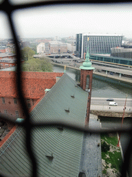 View on the Stockholm City Hall and the Klarabergsviadukten bridge over the Klara Sjö channel, from a window in the main tower of the Stockholm City Hall