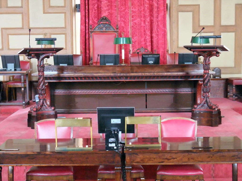 Desks in the Council Hall of the Stockholm City Hall