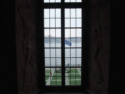 Window in the Prince Gallery of the Stockholm City Hall, with a view on the garden and the Riddarfjärden bay