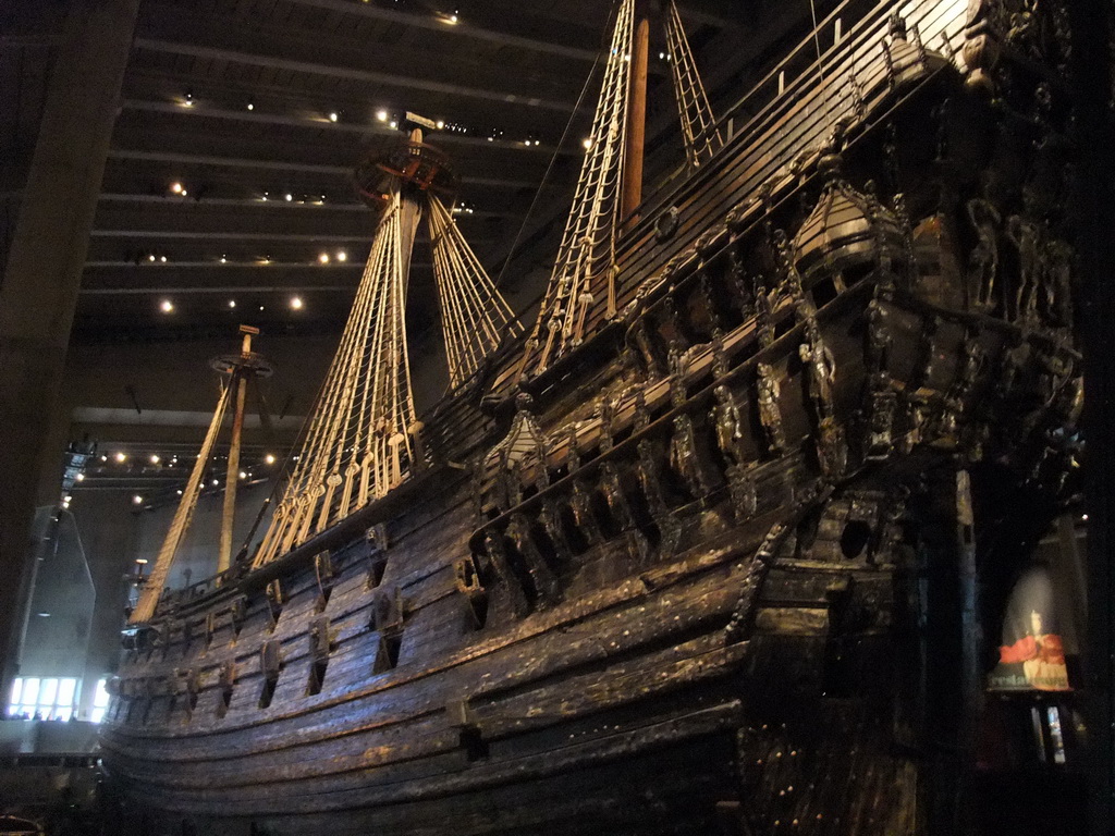 The back left side of the Vasa ship, in the Vasa Museum