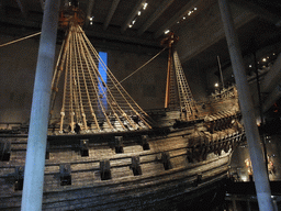 The left side of the Vasa ship, in the Vasa Museum