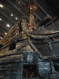 The bow and front mast of the Vasa ship, in the Vasa Museum