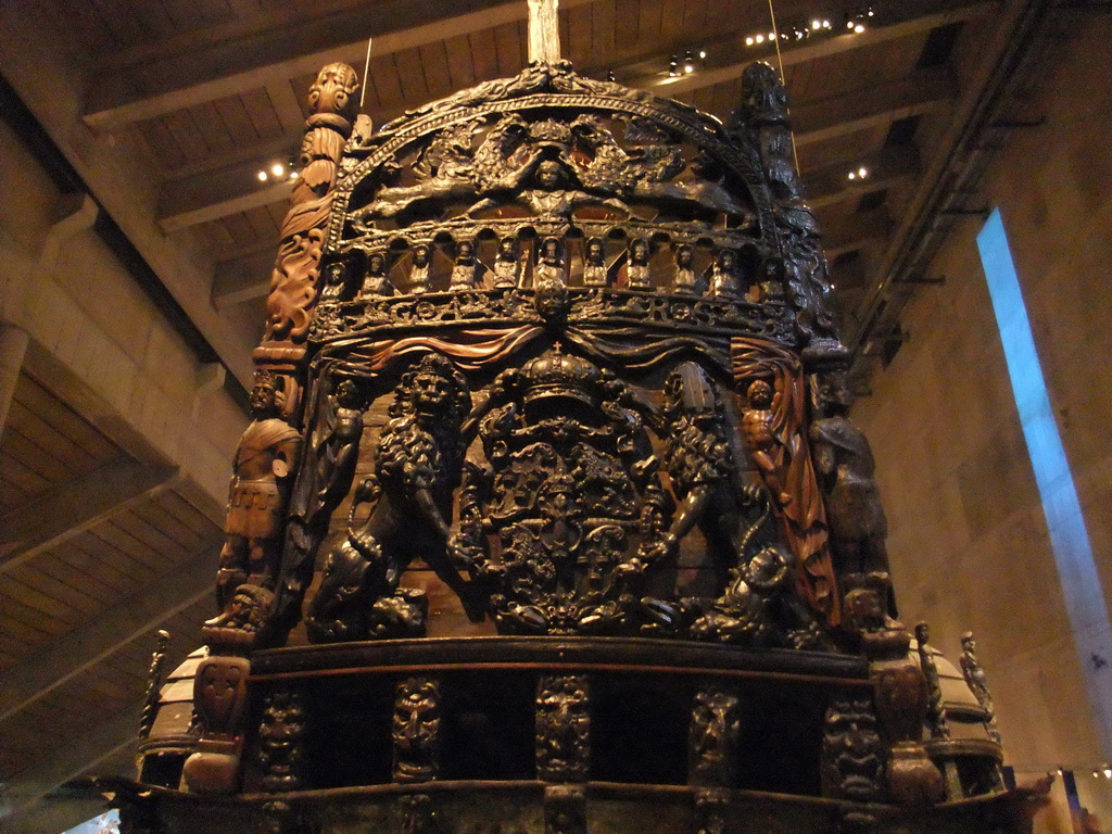 The back side of the Vasa ship, in the Vasa Museum