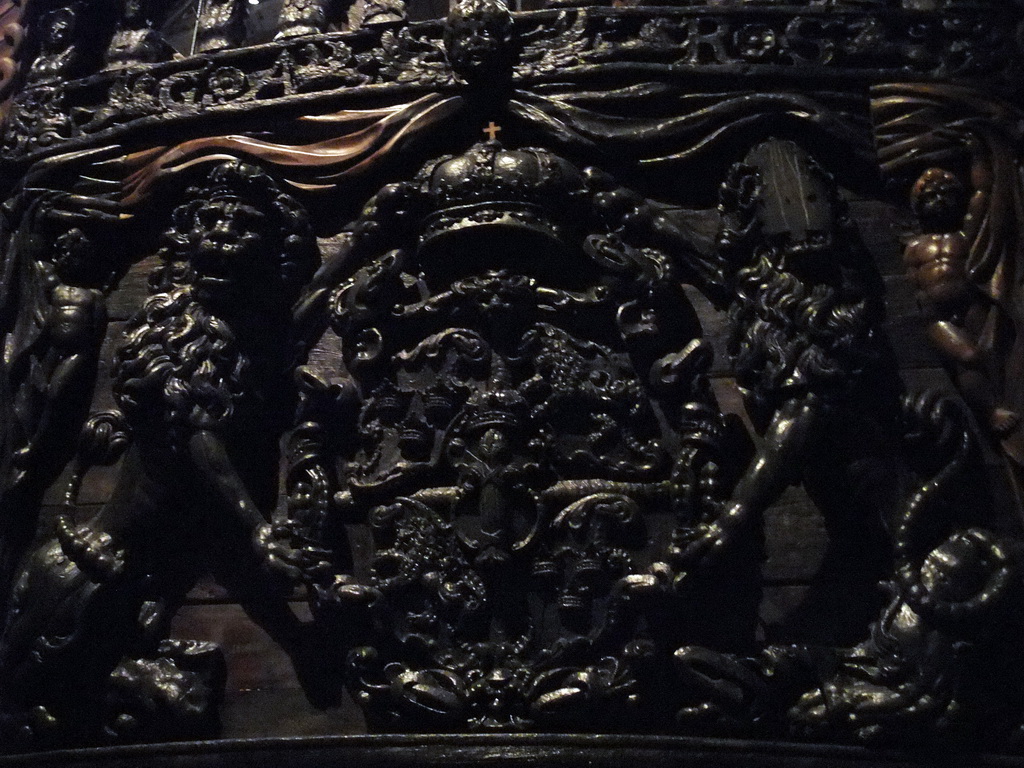 The back side of the Vasa ship, in the Vasa Museum