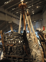 The masts and back side of the Vasa ship, in the Vasa Museum