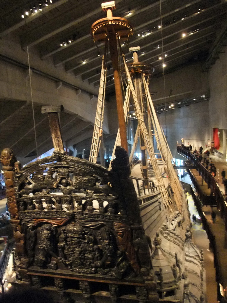 The masts and back side of the Vasa ship, in the Vasa Museum