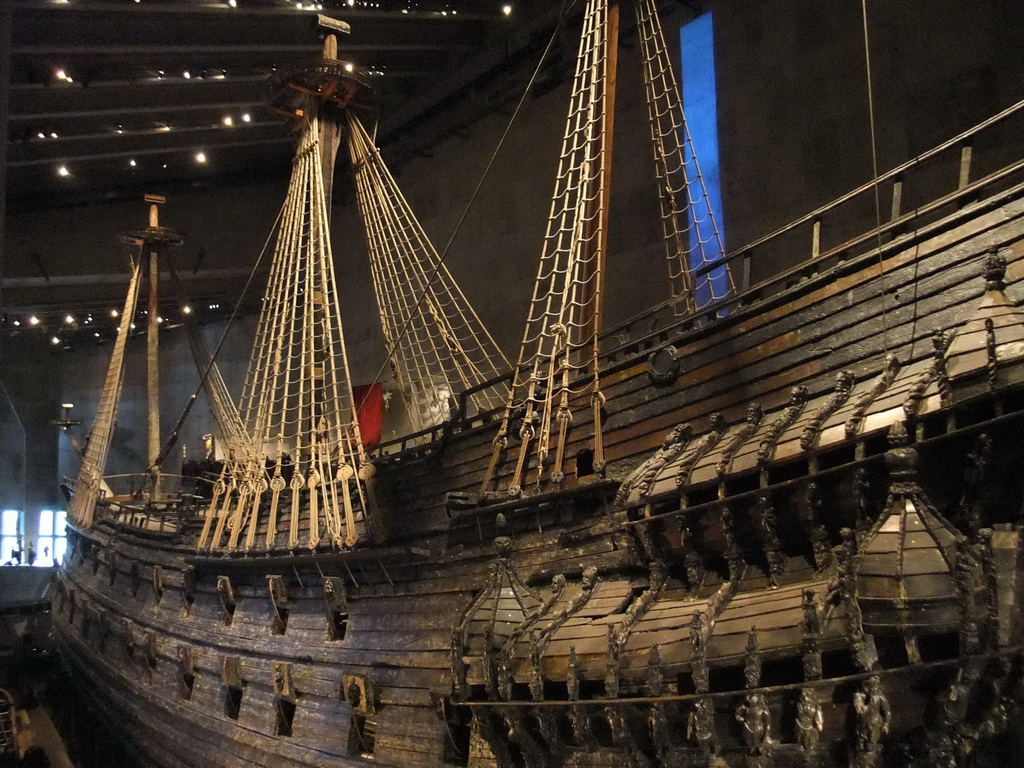 The back left side of the Vasa ship, in the Vasa Museum