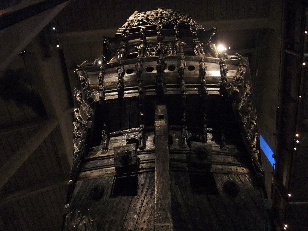 The back side of the Vasa ship, in the Vasa Museum