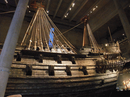 The left side of the Vasa ship, in the Vasa Museum